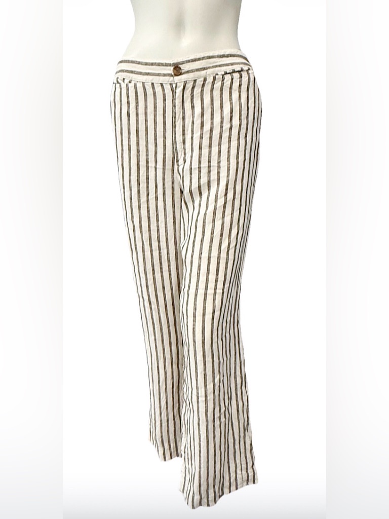 Faherty Sun Strider Linen Pants Cocoa Grove Stripe Size M